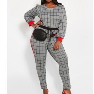 PLAID W/ RED STRIPE MATCHING SET- top & leggings